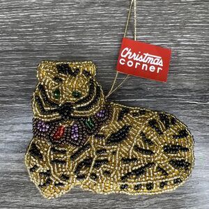 Christmas Corner Beaded Cat Christmas Ornament Glass Beads NWT